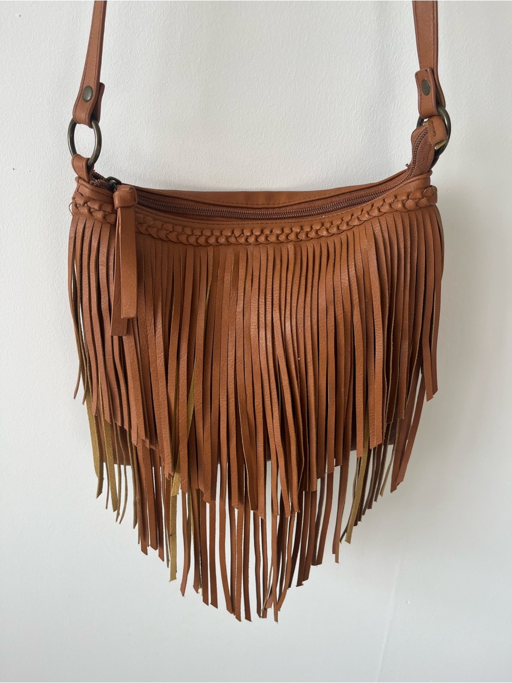 Soft Fringe Leather Crossbody Brown Tan Bag